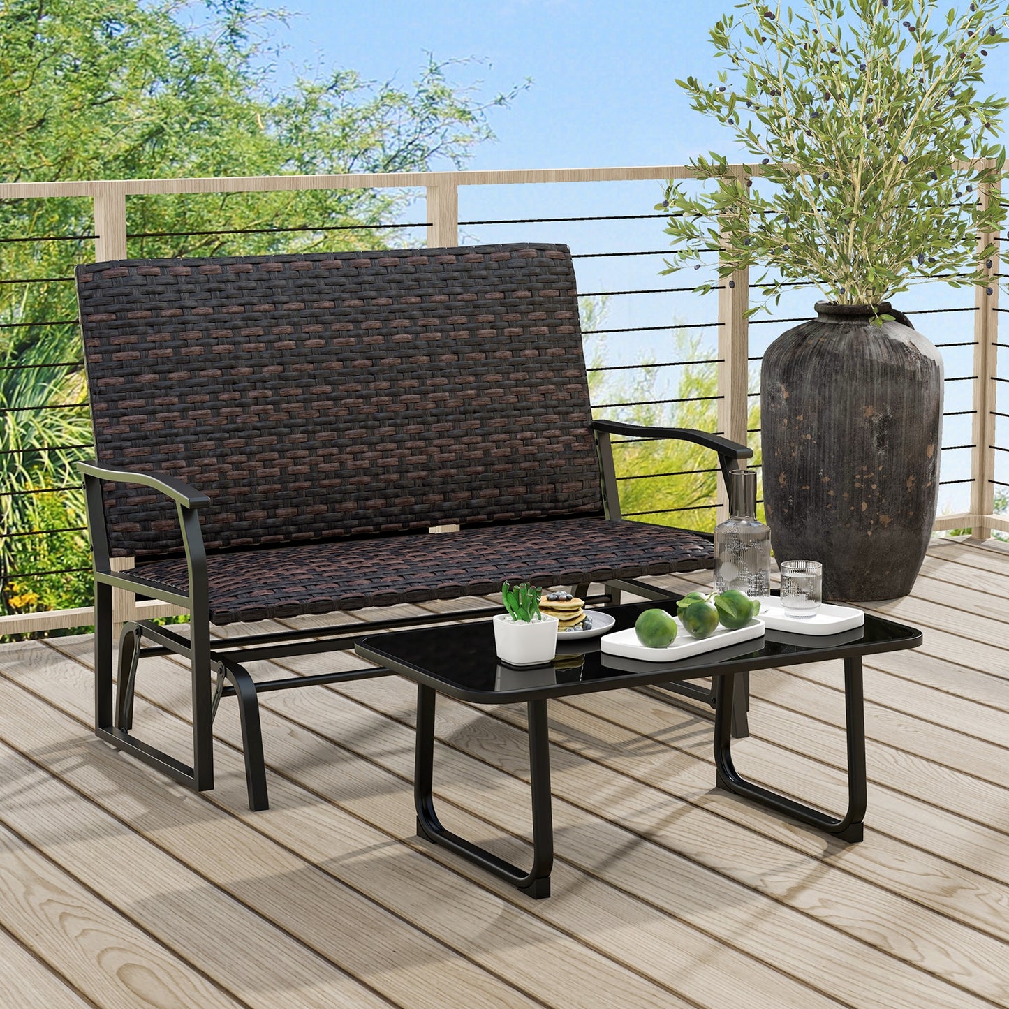 Outdoor 2-Person Swing Glider Bench, Quick Dry Foam Seat, Brown Outdoor Benches at Gallery Canada