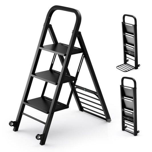 2 In 1 Hand Truck Ladder Combo, Rubber Wheels Handle, Black