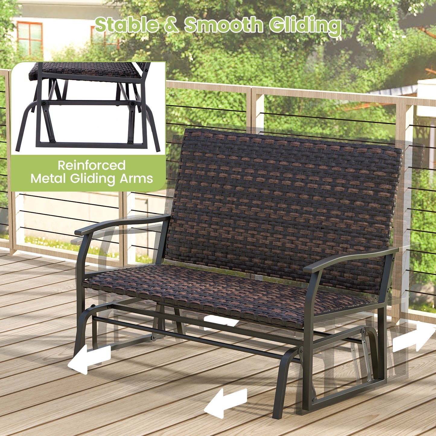 Outdoor 2-Person Swing Glider Bench, Quick Dry Foam Seat, Brown Outdoor Benches at Gallery Canada