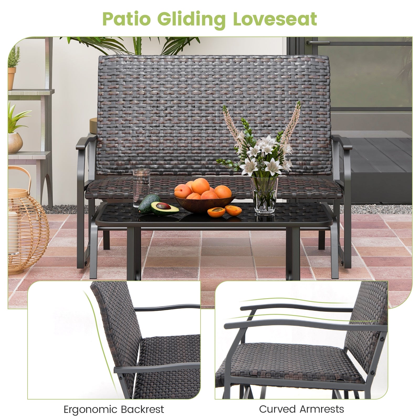 Outdoor 2-Person Swing Glider Bench, Quick Dry Foam Seat, Brown Outdoor Benches at Gallery Canada
