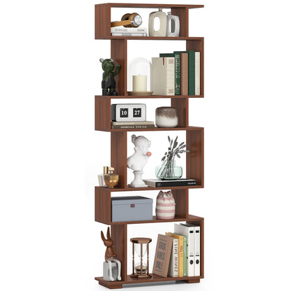 6-Tier Geometric Bookshelf with 2 Anti-Tipping Kits for Home Office, Walnut Bookcases at Gallery Canada