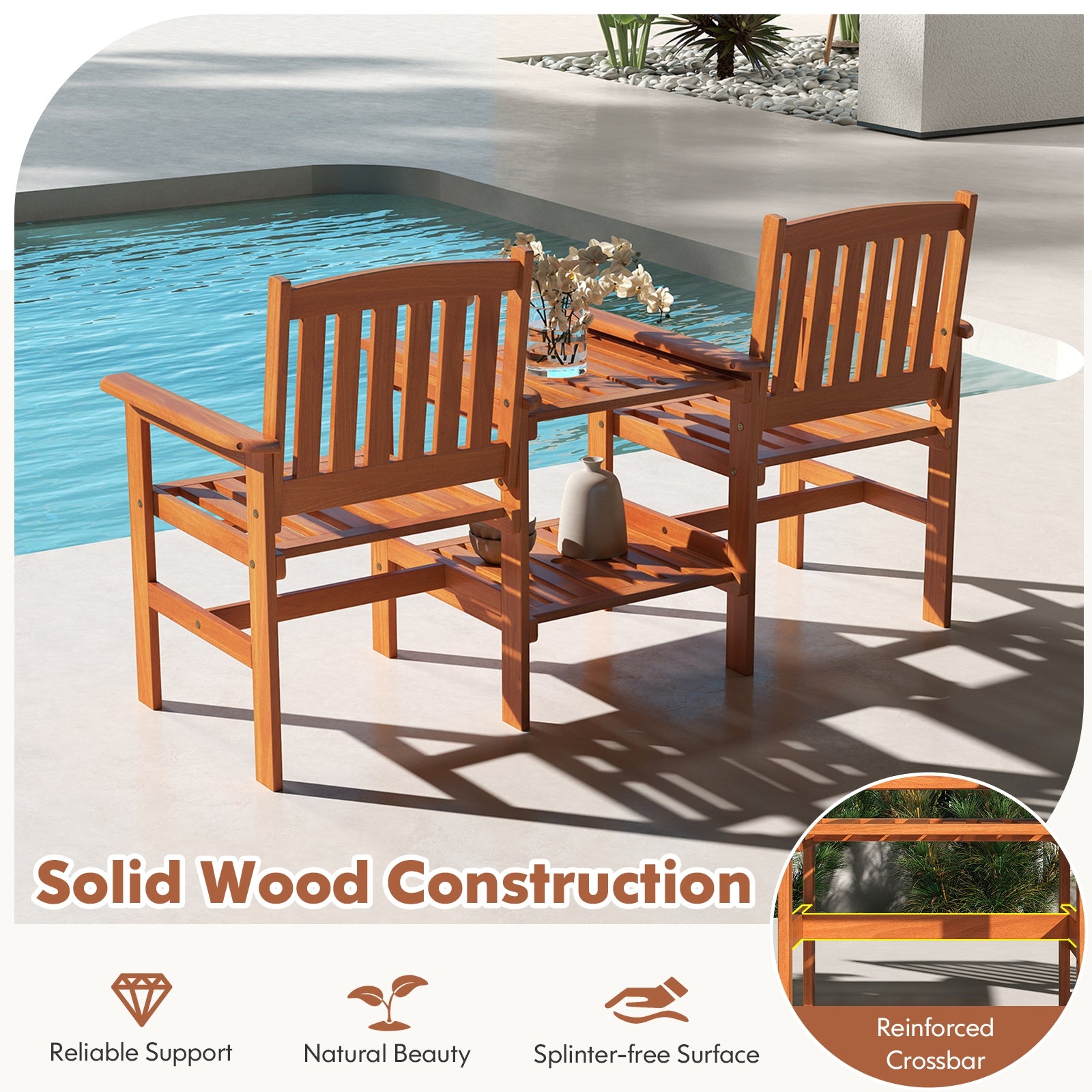 2-Seater Outdoor Patio Furniture Set with 1.57 Inch Umbrella Hole, Natural Patio Conversation Sets at Gallery Canada