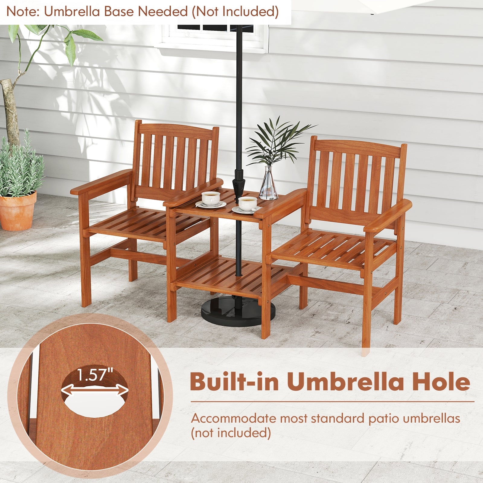 2-Seater Outdoor Patio Furniture Set with 1.57 Inch Umbrella Hole, Natural Patio Conversation Sets at Gallery Canada