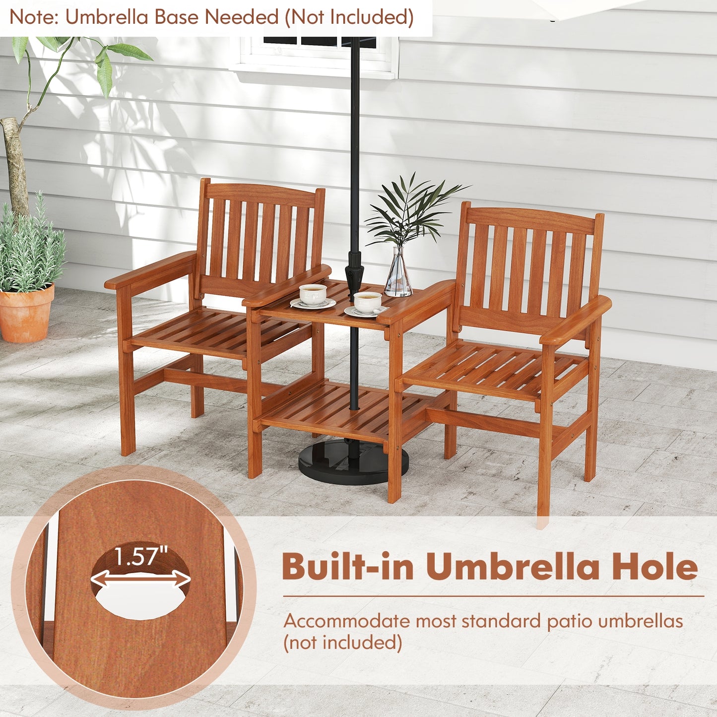 2-Seater Outdoor Patio Furniture Set with 1.57 Inch Umbrella Hole, Natural Patio Conversation Sets at Gallery Canada