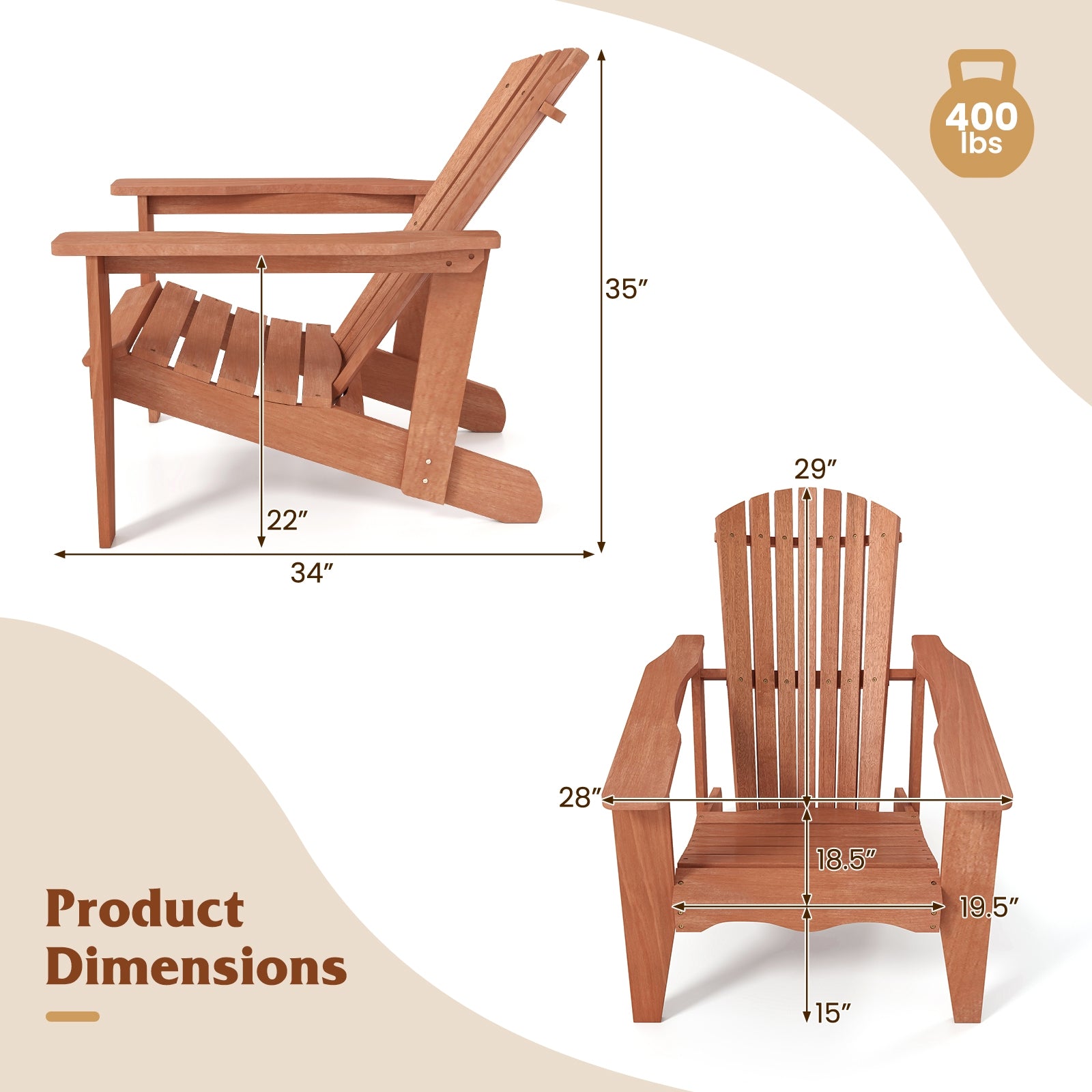 Solid Wood Adirondack Chair with High Backrest and Wide Armrests, Natural Adirondack Chairs at Gallery Canada