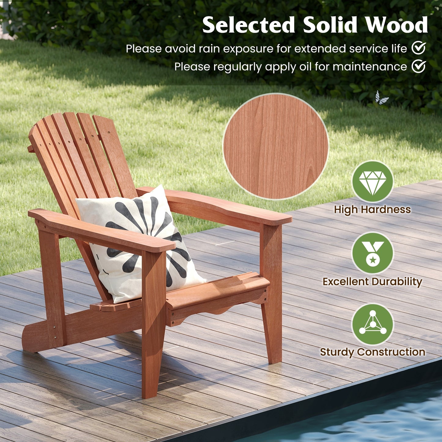Solid Wood Adirondack Chair with High Backrest and Wide Armrests, Natural Adirondack Chairs at Gallery Canada