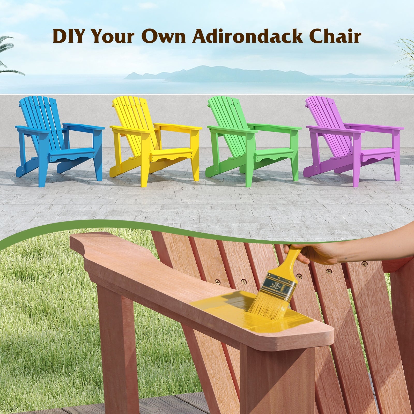 Solid Wood Adirondack Chair with High Backrest and Wide Armrests, Natural Adirondack Chairs at Gallery Canada
