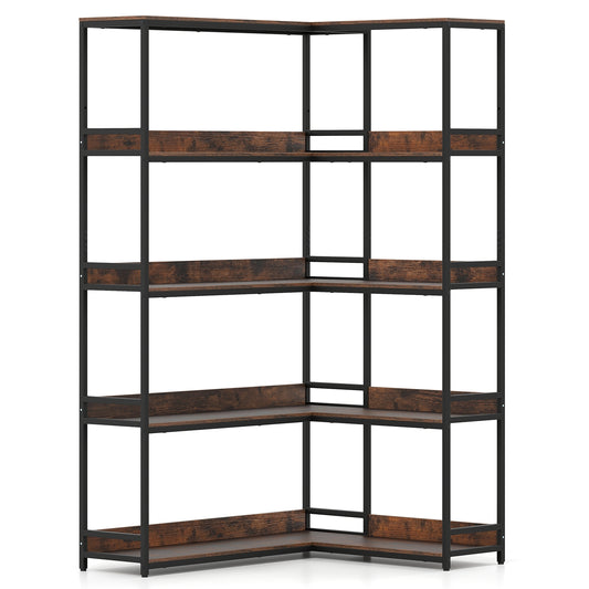 Corner Bookshelf, 5-Tier L-Shaped Bookcase, Rustic Brown Bookcases Rustic Brown at Gallery Canada