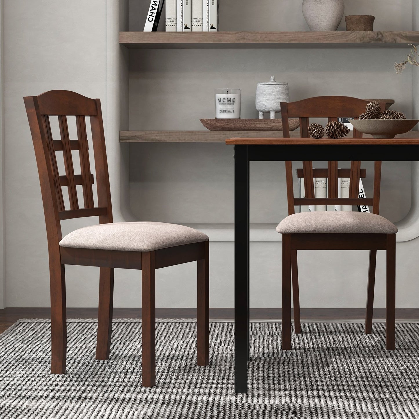 Set of 2 Wood Kitchen Chairs with Faux Leather Upholstered Seat, Coffee