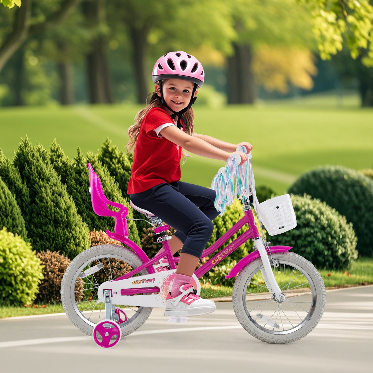 Kids Bike 16 Inch with Training Wheels and 2 Brake System for 4-7 Years Old, Rose Red Kids Bike at Gallery Canada