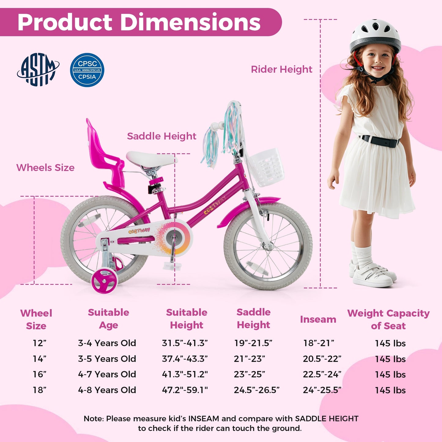 Kids Bike 16 Inch with Training Wheels and 2 Brake System for 4-7 Years Old, Rose Red Kids Bike at Gallery Canada