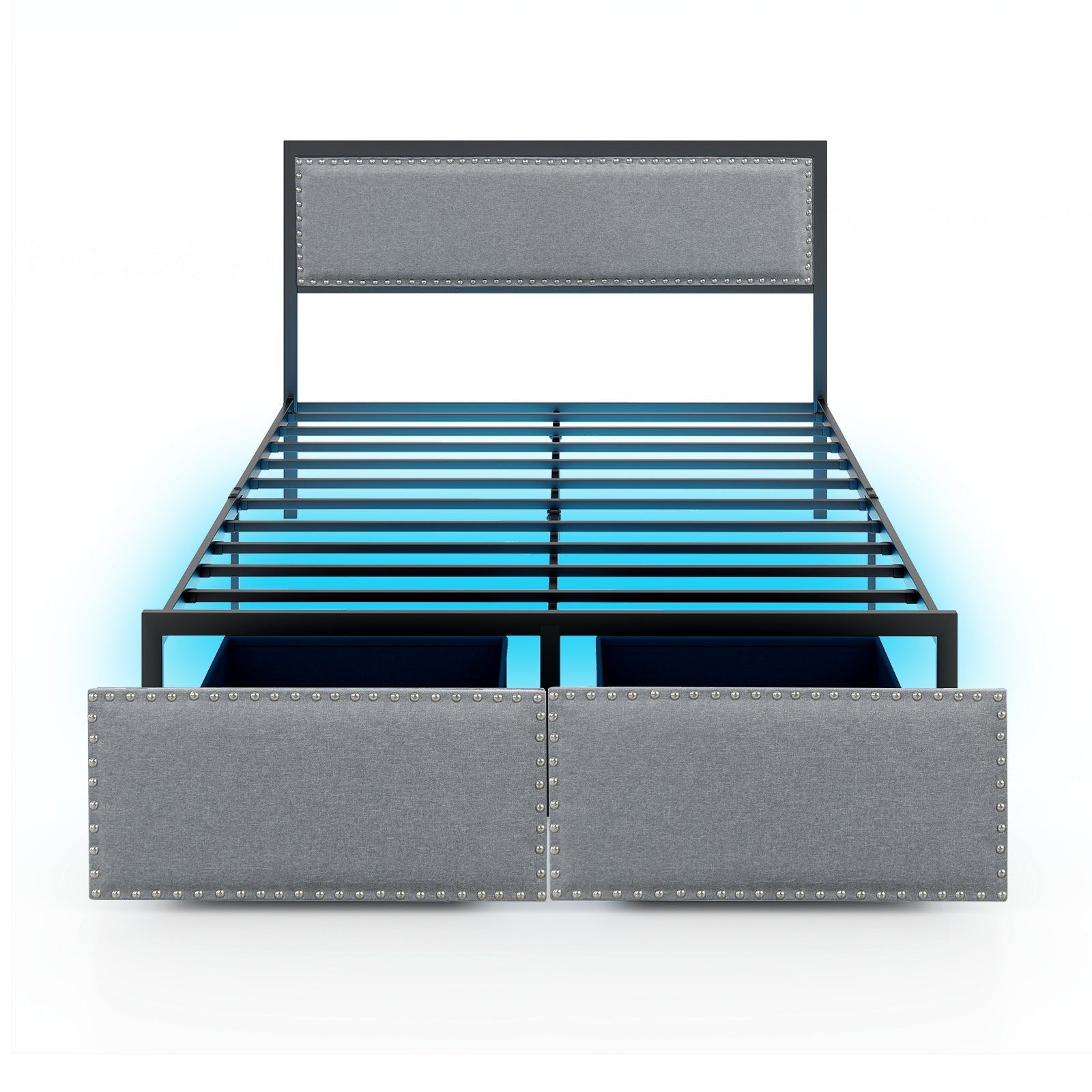 Full/Queen/Twin Size Bed Frame with LED Lights Drawer and Metal Slats-Full Size, Gray Simple Bed Frame at Gallery Canada