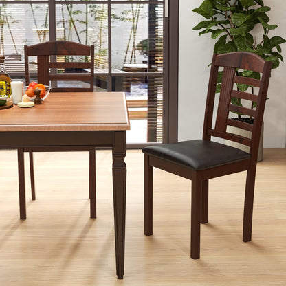 Set of 2 Wood Kitchen Chairs with Faux Leather Upholstered Seat, Black - Gallery Canada