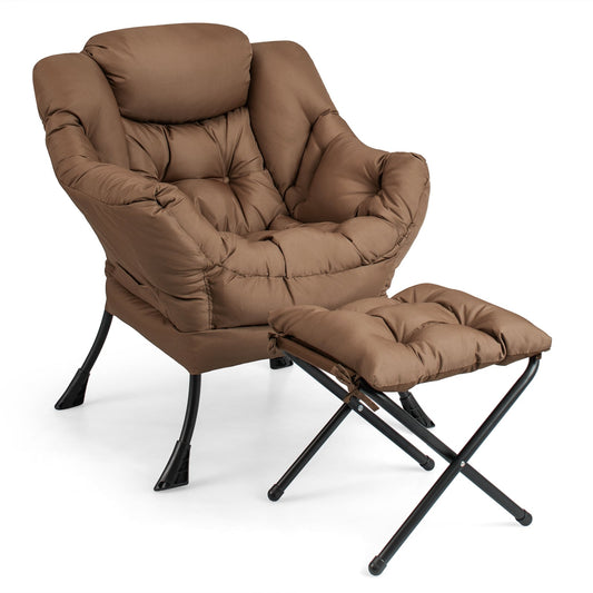 Modern Accent Sofa Chair, With Folding Footrest And Side Pocket, Brown Accent Chairs Brown at Gallery Canada