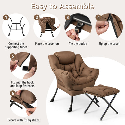 Modern Accent Sofa Chair with Folding Footrest and Side Pocket, Brown Accent Chairs at Gallery Canada