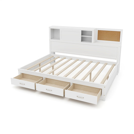 Twin/Full Size Wooden Daybed with 3 Drawers with Storage Shelves-Twin Size, White - Gallery Canada