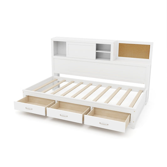 Twin/Full Size Wooden Daybed with 3 Drawers with Storage Shelves-Full Size, White - Gallery Canada