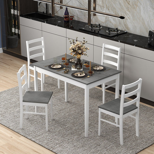 5-Piece Wooden Dining Set with Rectangular Table and 4 Chairs, Gray - Gallery Canada