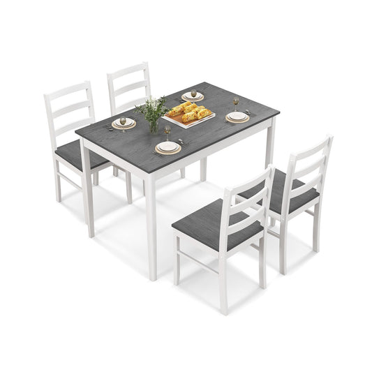 5-Piece Wooden Dining Set with Rectangular Table and 4 Chairs, Gray