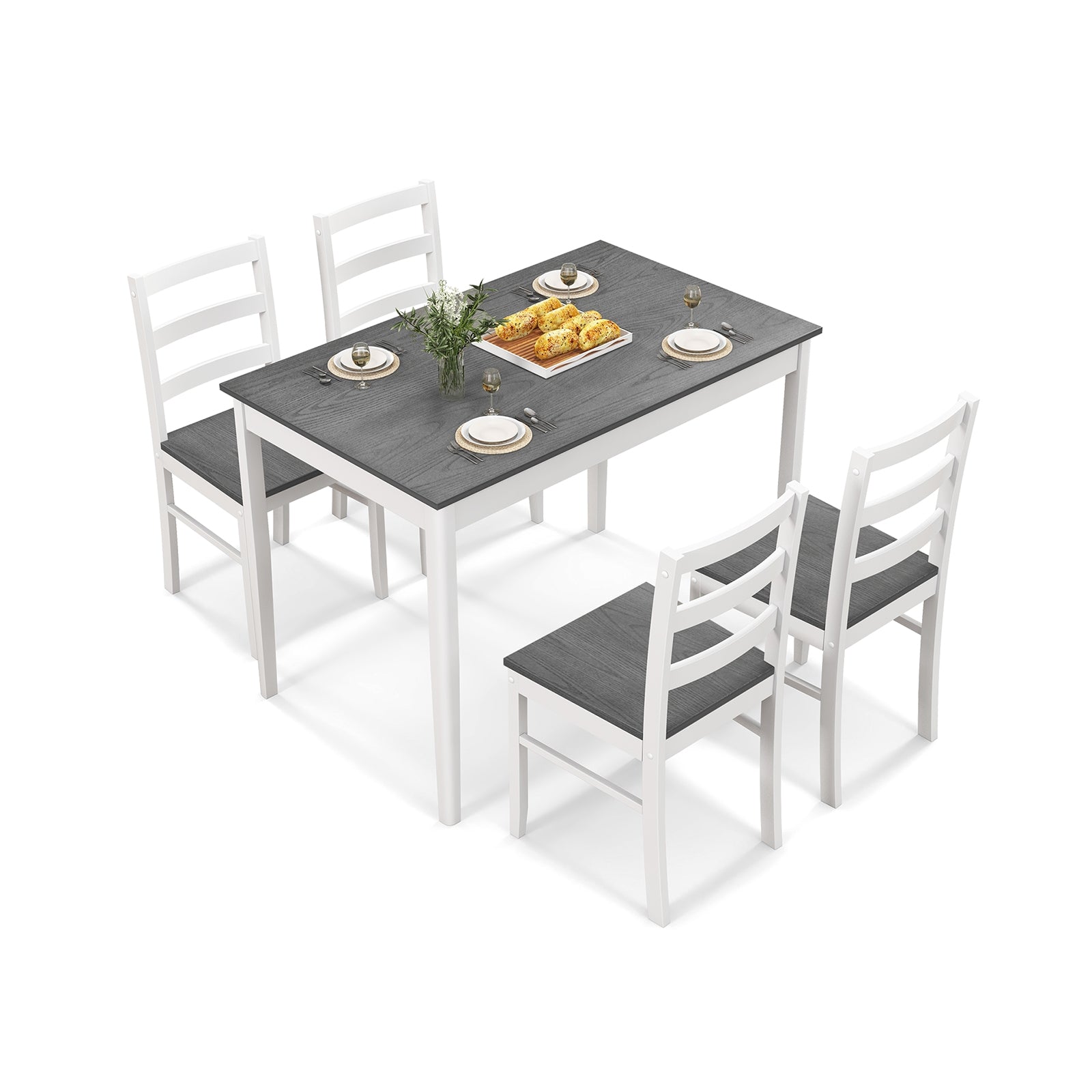 5-Piece Wooden Dining Set with Rectangular Table and 4 Chairs, Gray Dining Room Sets Gray at Gallery Canada