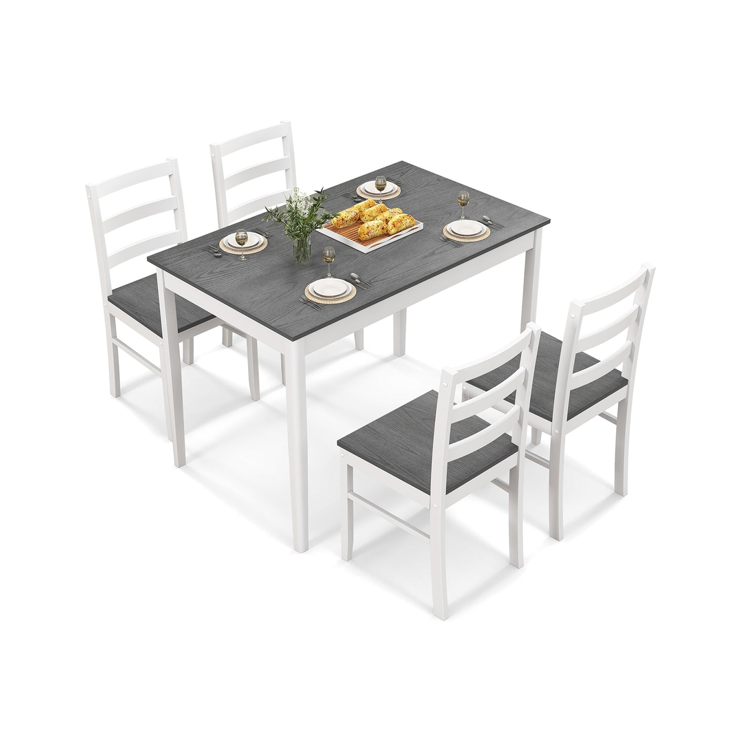 5-Piece Wooden Dining Set with Rectangular Table and 4 Chairs, Gray Dining Room Sets at Gallery Canada