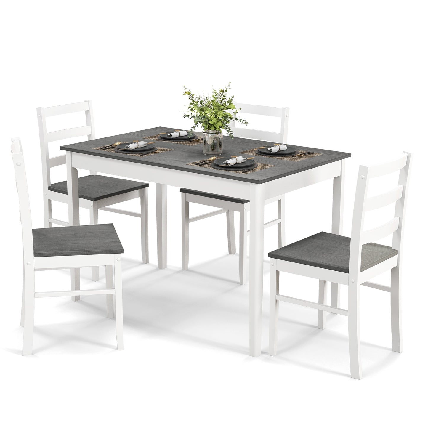 5-Piece Wooden Dining Set with Rectangular Table and 4 Chairs, Gray Dining Room Sets at Gallery Canada