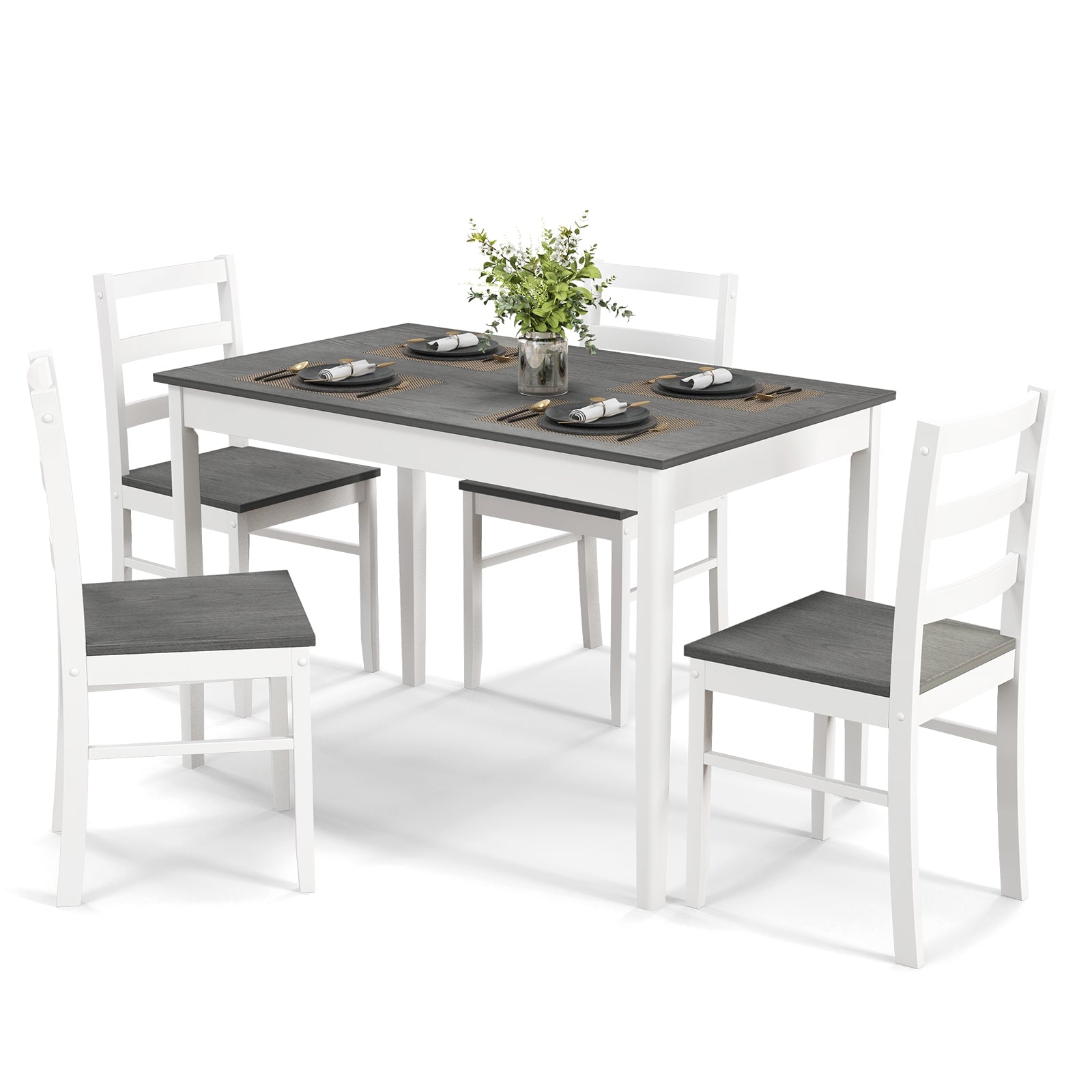 5-Piece Wooden Dining Set with Rectangular Table and 4 Chairs, Gray Dining Room Sets at Gallery Canada