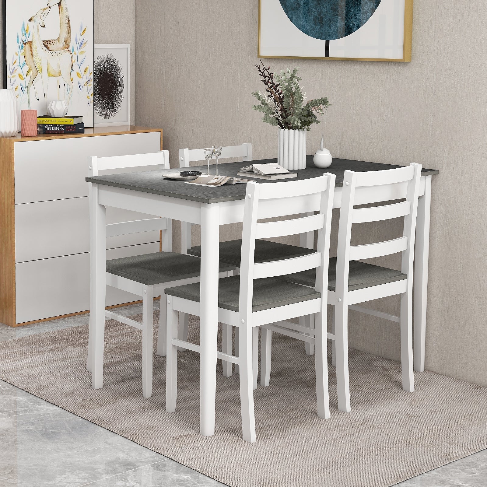 5-Piece Wooden Dining Set with Rectangular Table and 4 Chairs, Gray Dining Room Sets at Gallery Canada