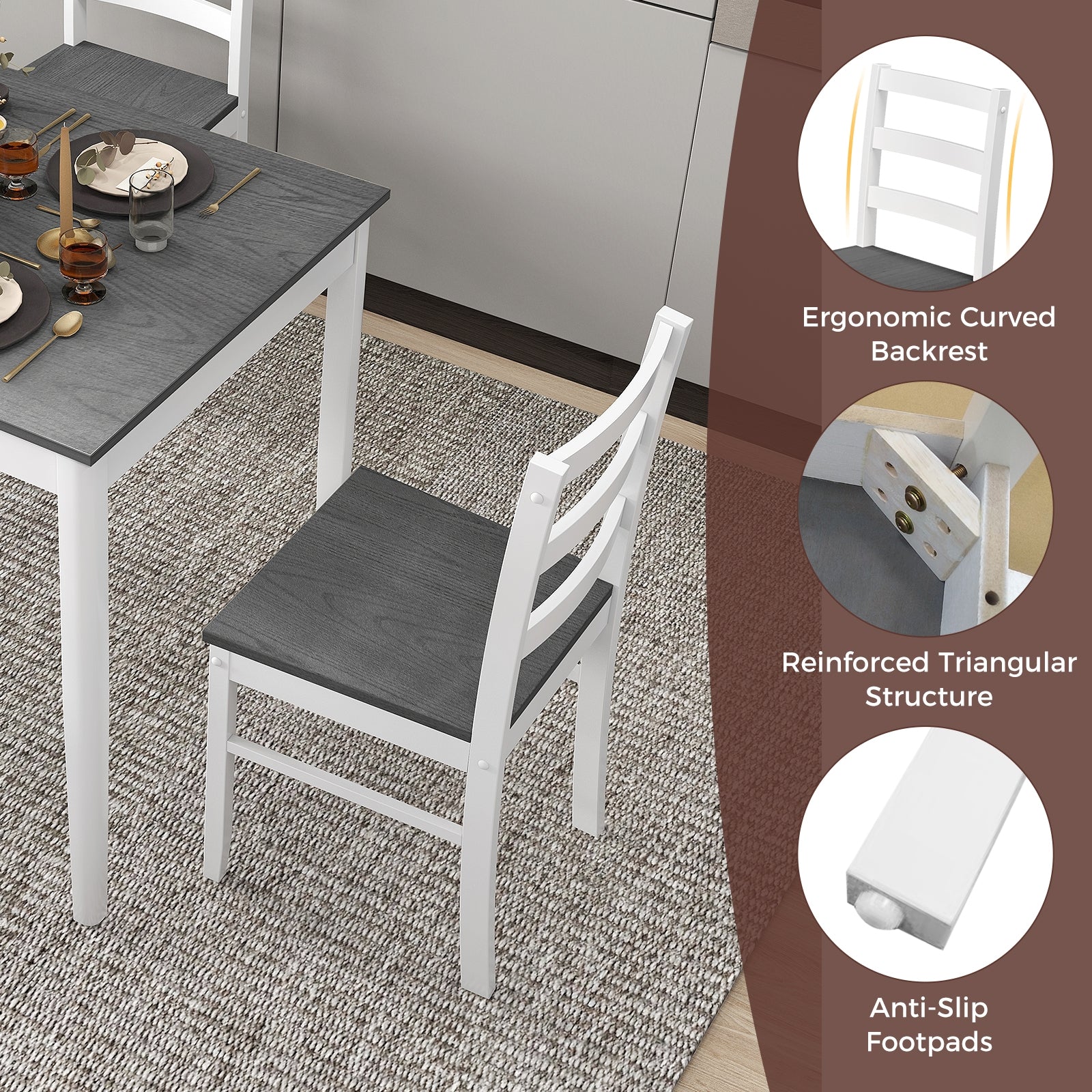 5-Piece Wooden Dining Set with Rectangular Table and 4 Chairs, Gray Dining Room Sets at Gallery Canada