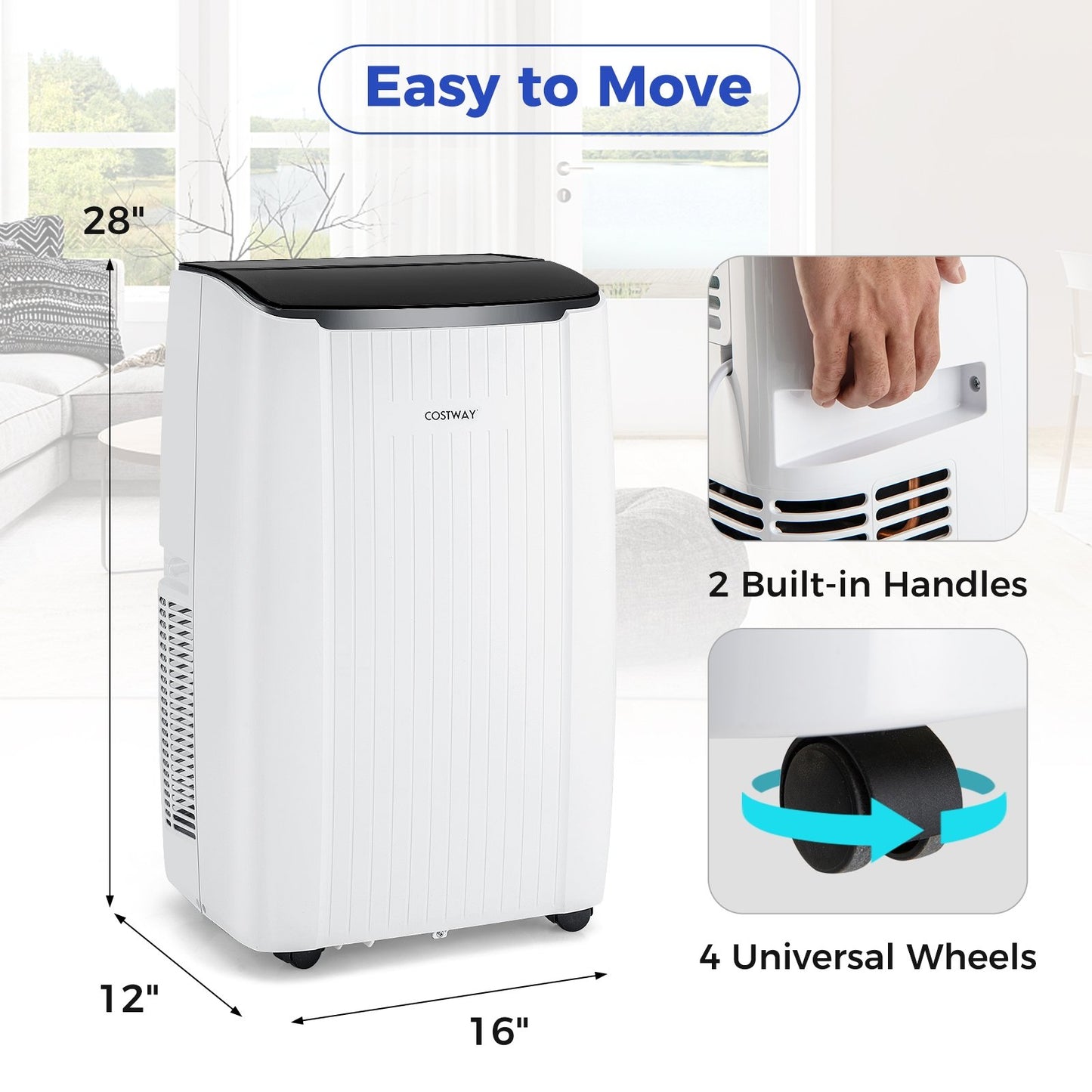 12000 BTU Portable Air Conditioner 4-in-1 Smart WiFi Enabled Home AC Unit with Heat, White