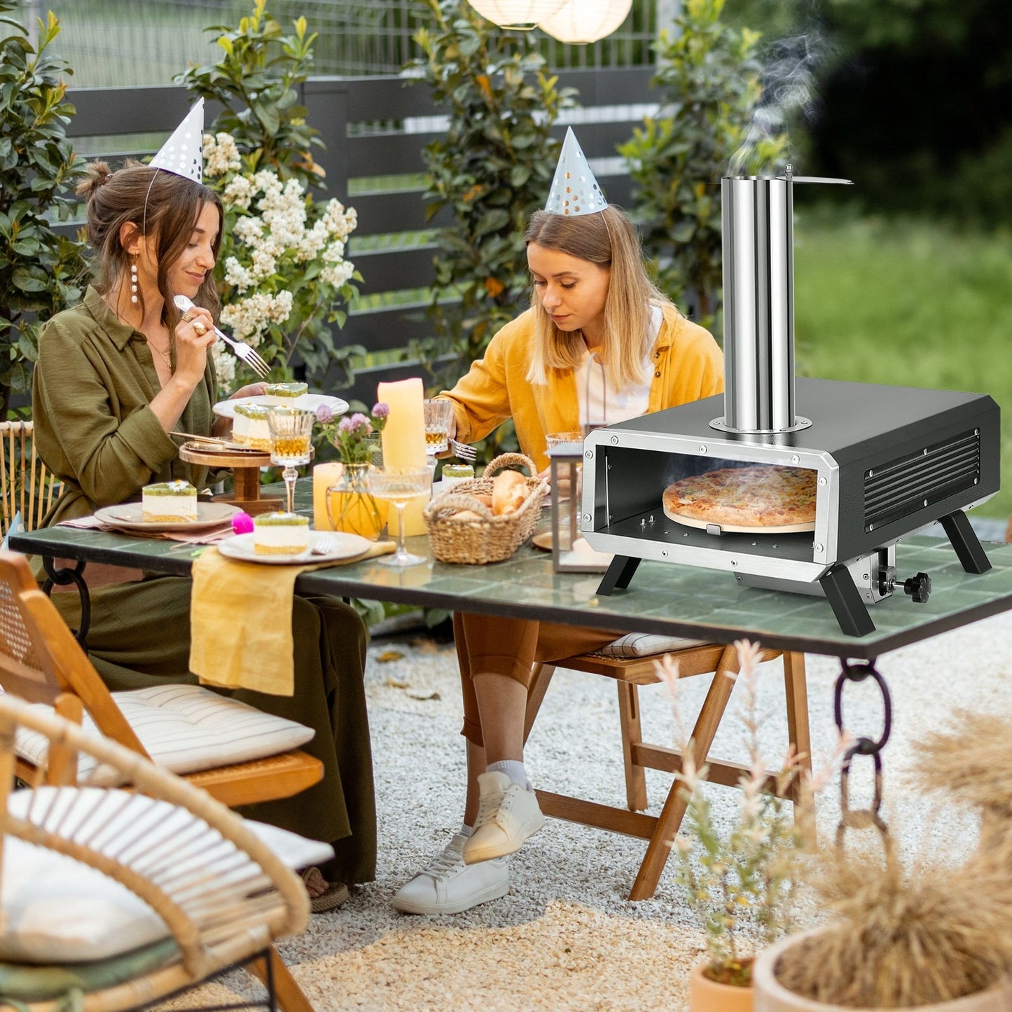 Outdoor Pizza Oven Portable Wood Pellet Pizza Stove with 12 Inch Round Rotatable Pizza Stone
