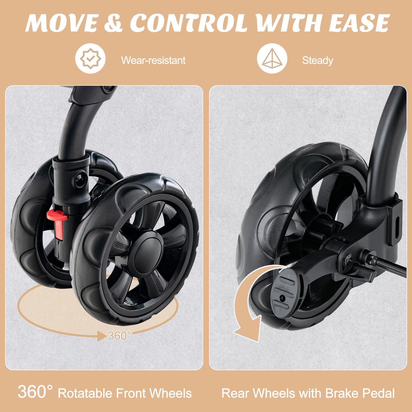 Double Pet Stroller Foldable 3-in-1 Dog Stroller with 2 Detachable Carriers, Beige Dog Supplies at Gallery Canada