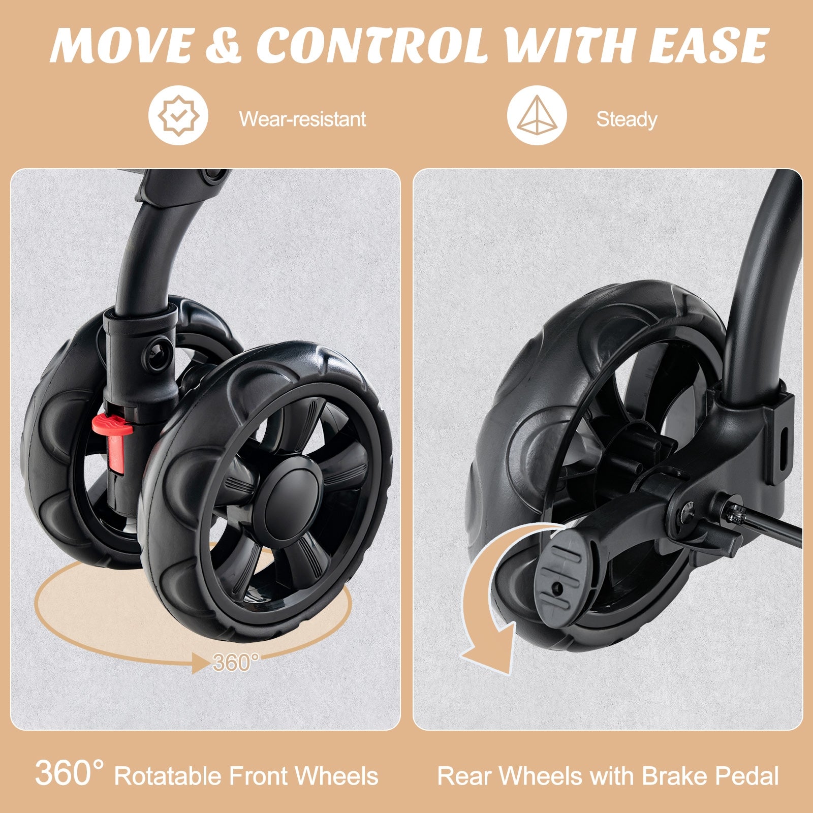 Double Pet Stroller Foldable 3-in-1 Dog Stroller with 2 Detachable Carriers, Beige Dog Supplies at Gallery Canada