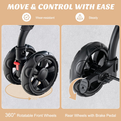 Double Pet Stroller Foldable 3-in-1 Dog Stroller with 2 Detachable Carriers, Beige Dog Supplies at Gallery Canada