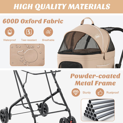 Double Pet Stroller Foldable 3-in-1 Dog Stroller with 2 Detachable Carriers, Beige Dog Supplies at Gallery Canada