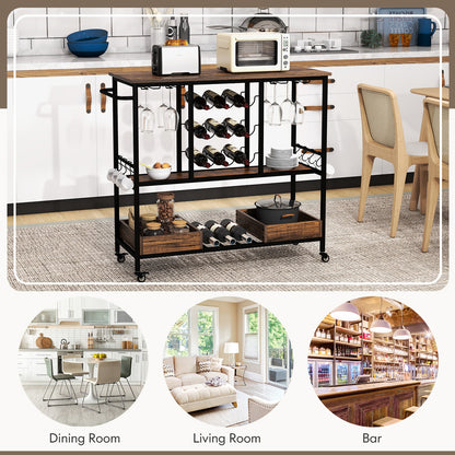 3 Tiers Bar Cart on Wheels with Glass Racks, Rustic Brown Baker's Racks at Gallery Canada