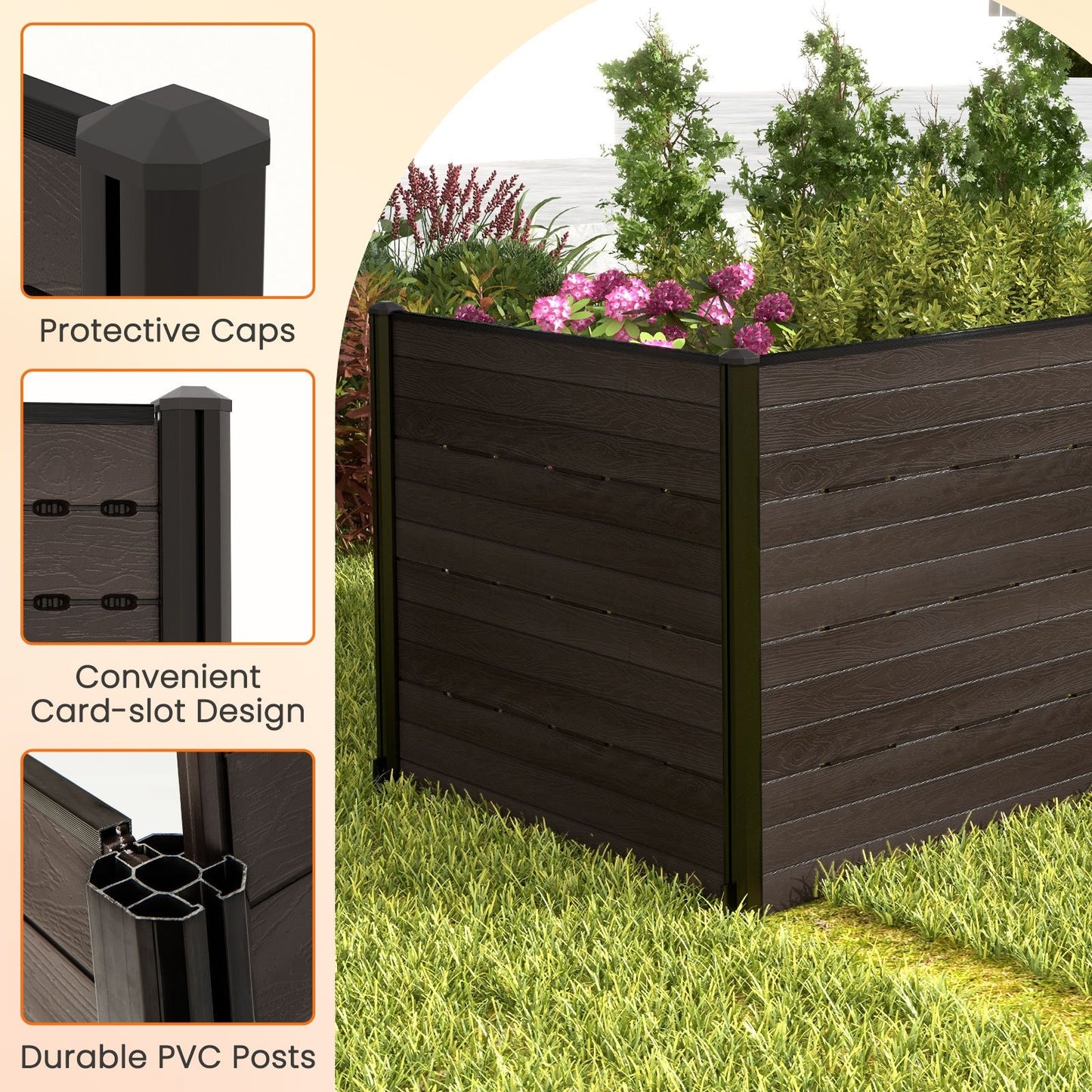 Outdoor Privacy Fence Screen with 5 Ground Stakes for Garden Yard Patio, Brown