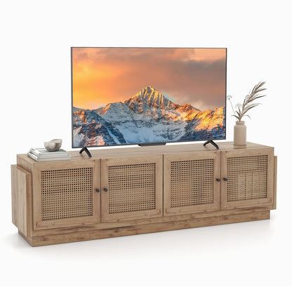 Farmhouse TV Stand for TVs up to 75 Inches with 2 Cabinets, Oak