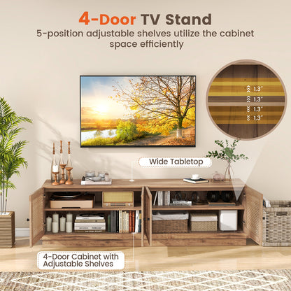 Farmhouse TV Stand for TVs up to 75 Inches with 2 Cabinets, Oak Entertainment Centers & TV Stands at Gallery Canada