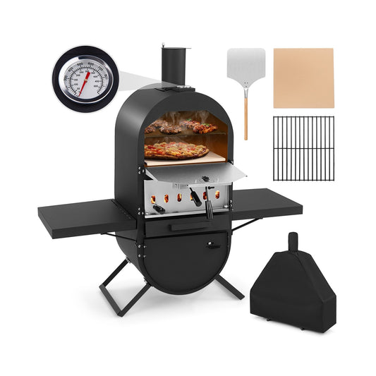 Outdoor Pizza Oven with 600D Oxford Fabric Cover  12" Pizza Stone and Cooking Grill, Black