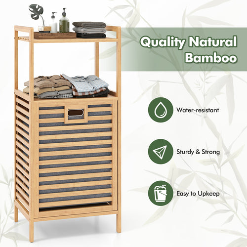 Bamboo Tilt Out Laundry Hamper, Foldable Removable Basket, Natural
