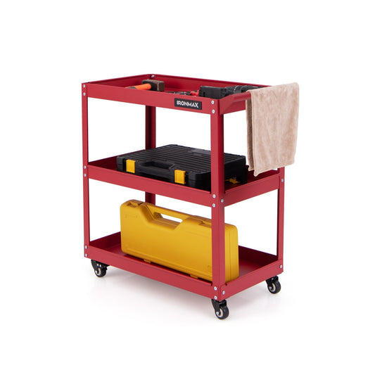 3-Tier Rolling Tool Cart with Spacious Shelves  4 Universal Wheels and 2 Brakes, Red - Gallery Canada
