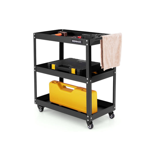 3-Tier Rolling Tool Cart with Spacious Shelves  4 Universal Wheels and 2 Brakes, Black - Gallery Canada