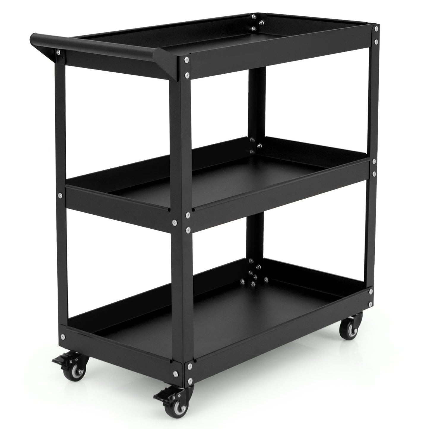 3-Tier Rolling Tool Cart with Spacious Shelves  4 Universal Wheels and 2 Brakes, Black