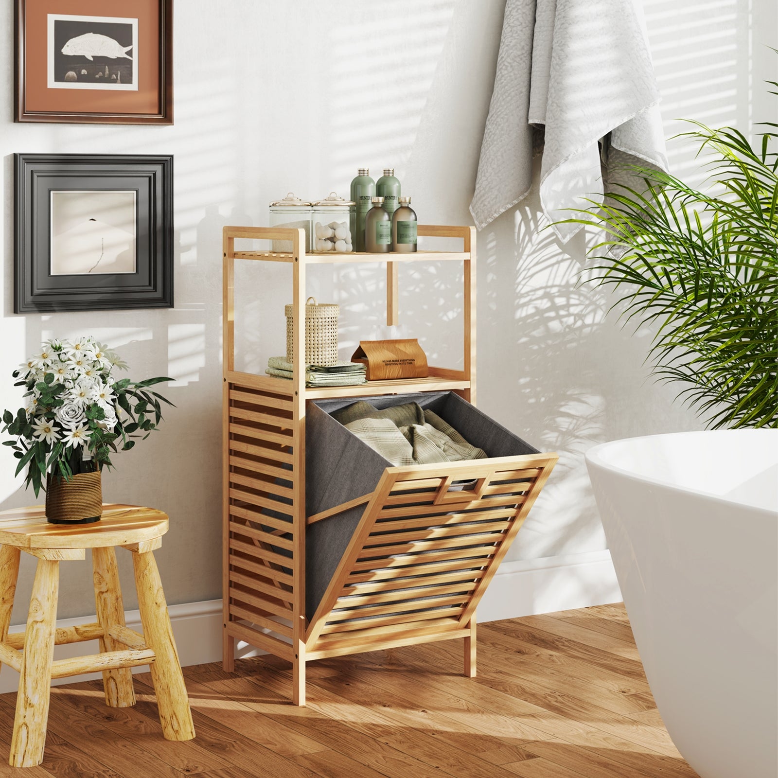 Bamboo Tilt Out Laundry Hamper, Foldable Removable Basket, Natural Laundry Baskets at Gallery Canada