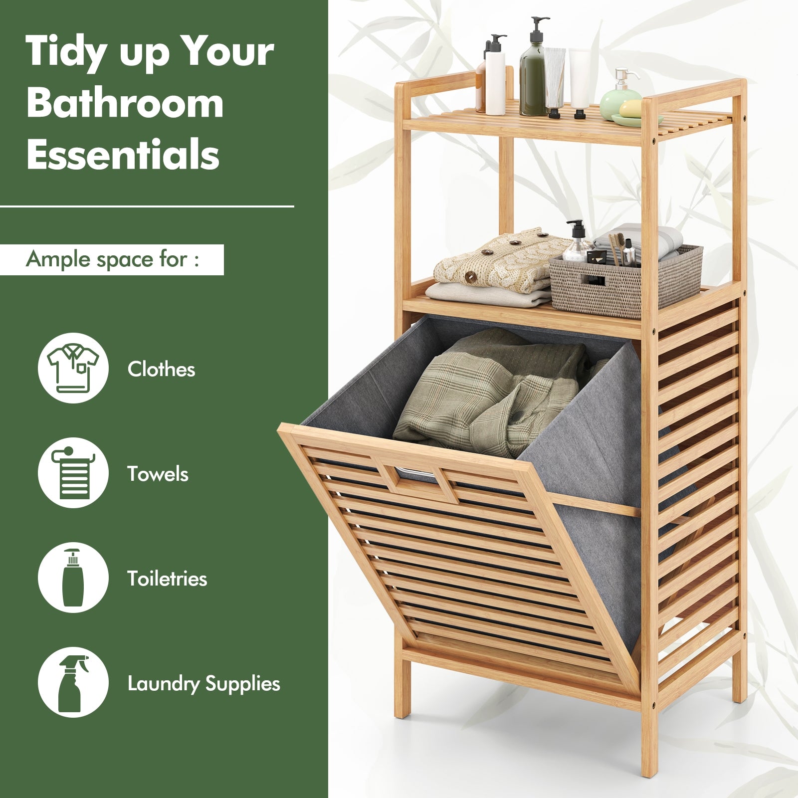 Bamboo Tilt Out Laundry Hamper, Foldable Removable Basket, Natural Laundry Baskets at Gallery Canada