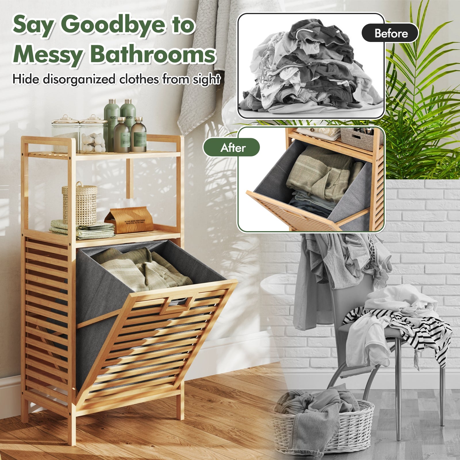 Bamboo Tilt Out Laundry Hamper, Foldable Removable Basket, Natural Laundry Baskets at Gallery Canada