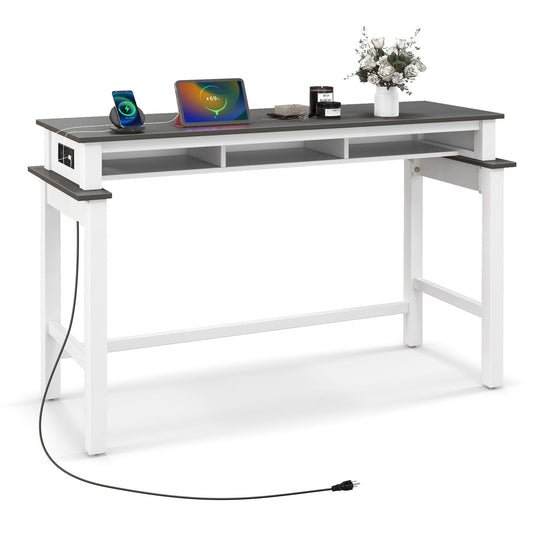 3-Piece Home Bar Set with 2 Upholstered Bar Stools  Outlets and USB Ports, Gray - Gallery Canada