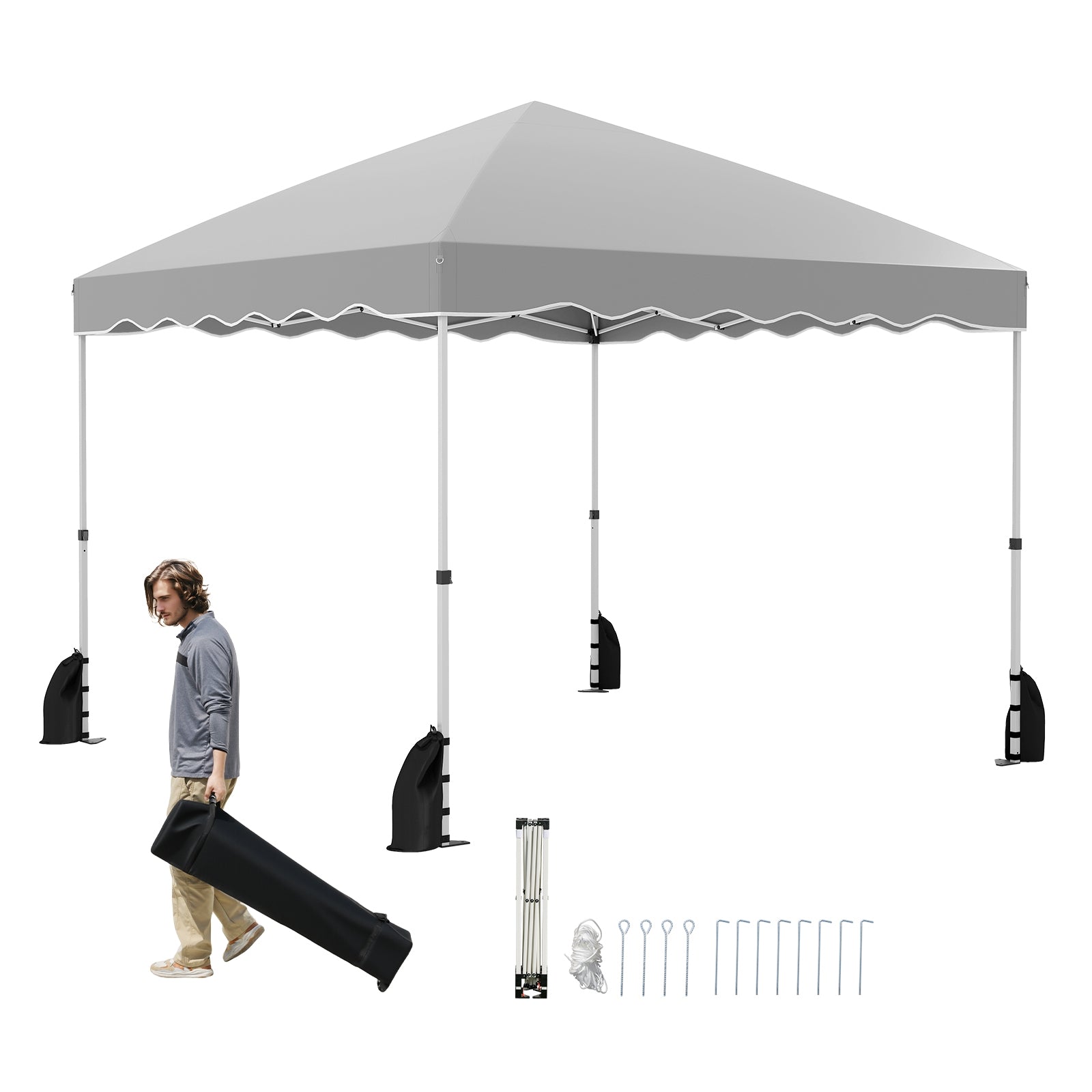 Foldable 10 X 10 Feet Pop up Canopy Tent with Wheeled Bag, Gray Tents at Gallery Canada