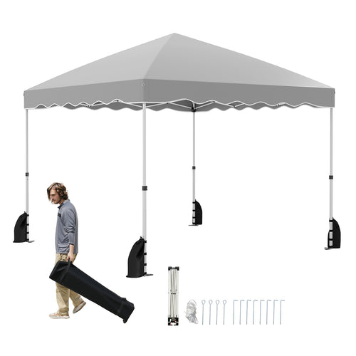 Foldable 10 X 10 Feet Pop up Canopy Tent with Wheeled Bag, Gray